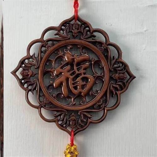 东阳木雕香樟木实木仿古中式镂空福字雕刻客厅壁挂背景墙圆形挂件