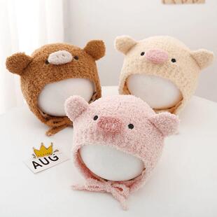 婴儿帽子秋冬季宝宝毛线帽儿童护耳帽珊瑚绒可爱针织男童女童冬款