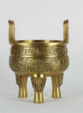 纯黄铜克鼎摆件仿古青铜器办公室家居桌面装饰工艺品三足鼎铜摆件