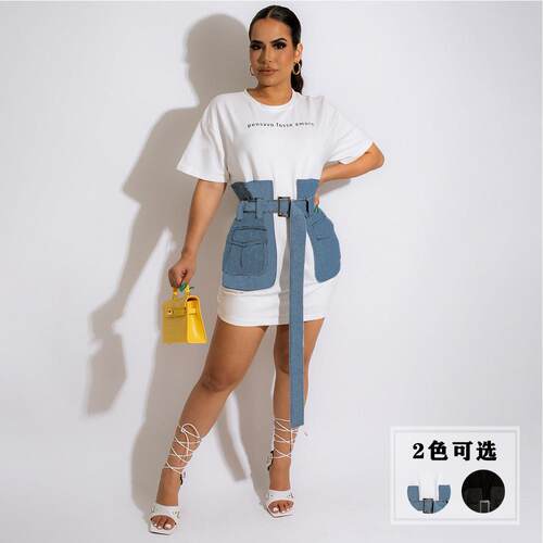 Women Letter Print Tee Dress Casual Sleeve shirt Summer
