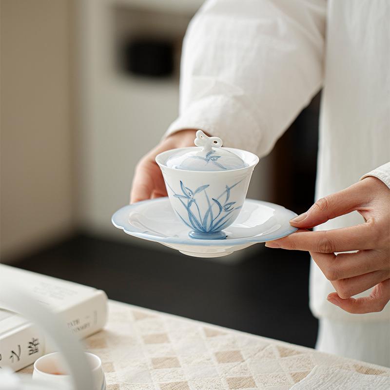 墨己玉泥云兰清欢花瓣壶承茶道配件陶瓷家用茶点盘陶瓷瓜果盘茶配