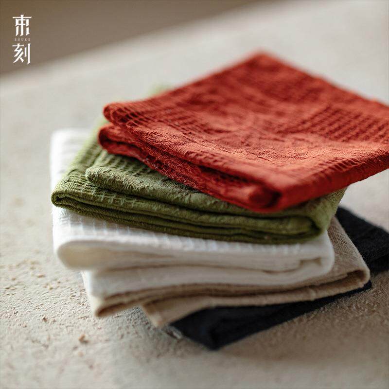 束刻双面棉麻茶巾家用吸水茶巾桌布高档加厚防水养壶茶巾手工缝制