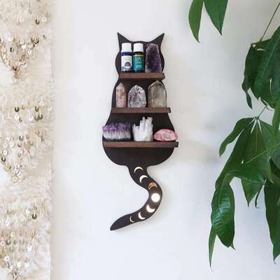 跨境新品Cat in the Moon Crystal Wooden Shelf月亮猫水晶木架