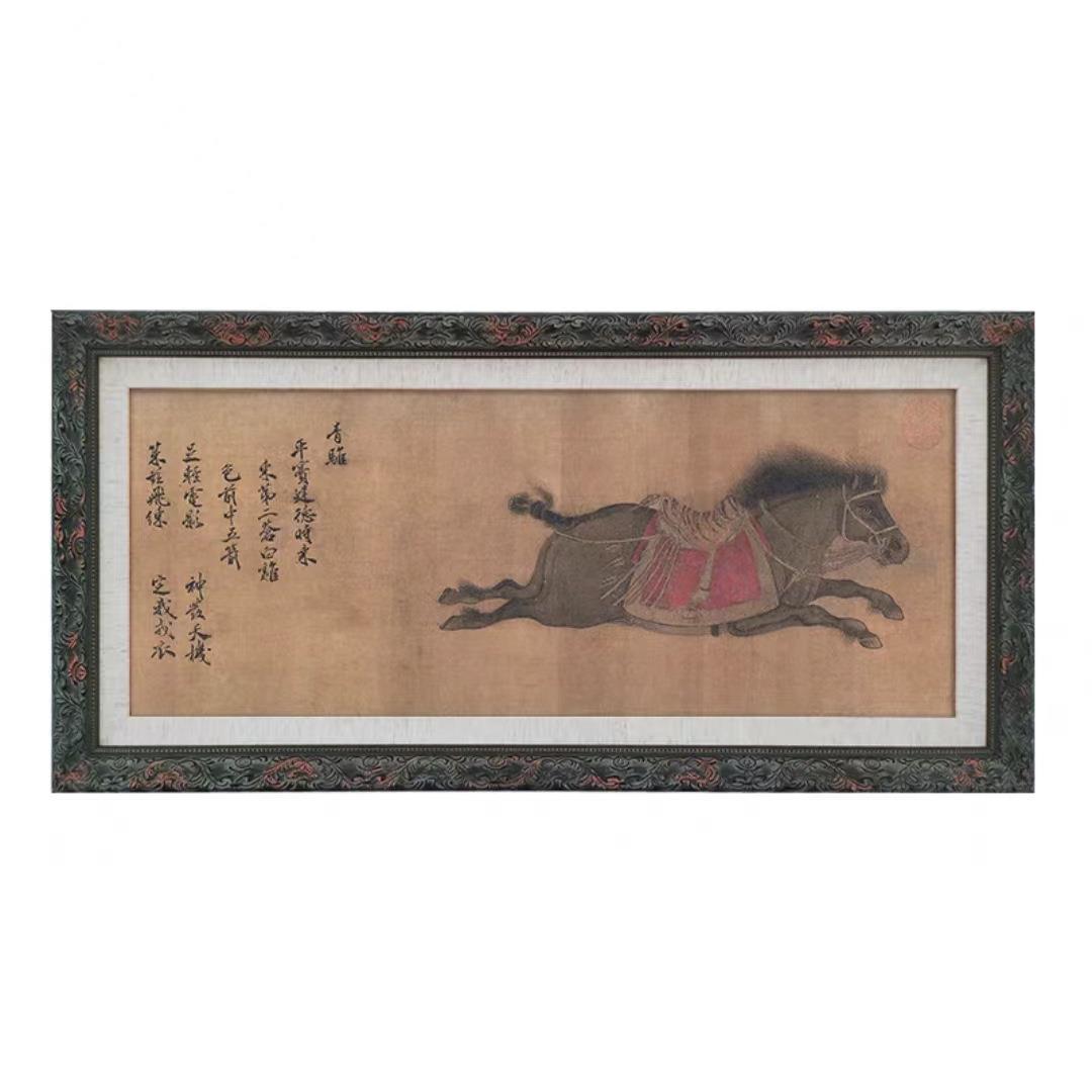 六骏图唐朝复古中式书房挂画国潮客厅卧室背景马装饰画实木中式画