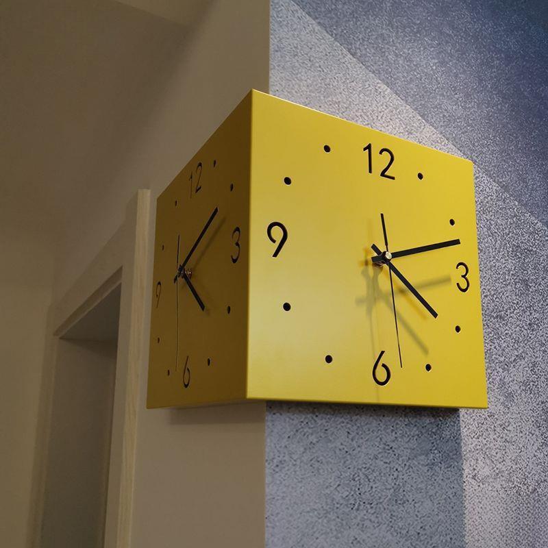 简约创意转角LAA面挂两钟钟面表客厅静音双网红拐角时钟通用