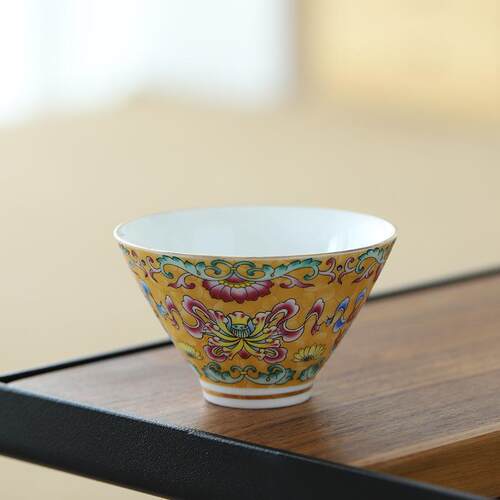 珐琅彩主人杯 扒花茶杯 陶瓷功夫茶具家用礼盒 品茗杯单杯斗笠杯