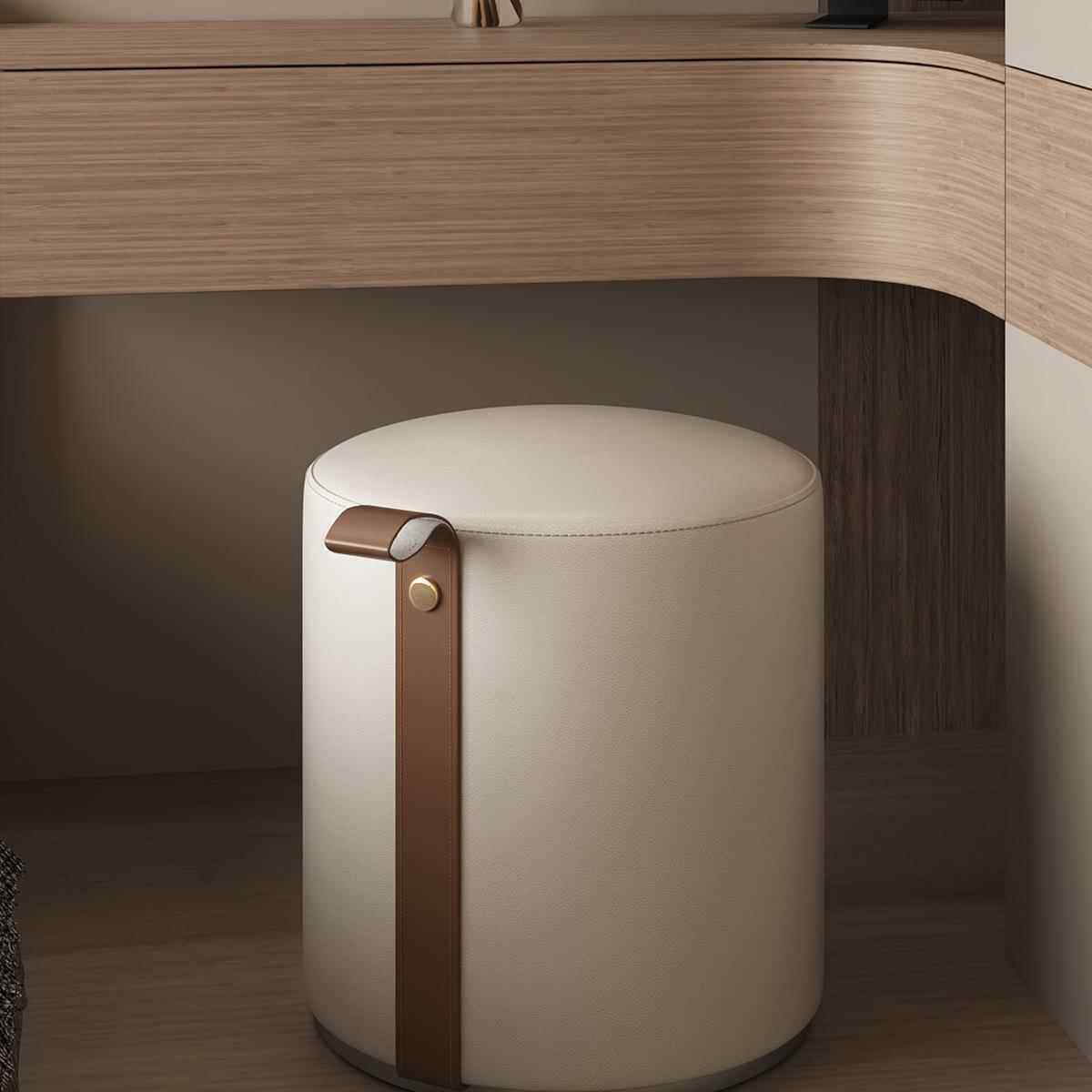 三梦化妆凳轻奢感主卧室化妆椅梳妆台单独凳子实木圆凳梳妆凳