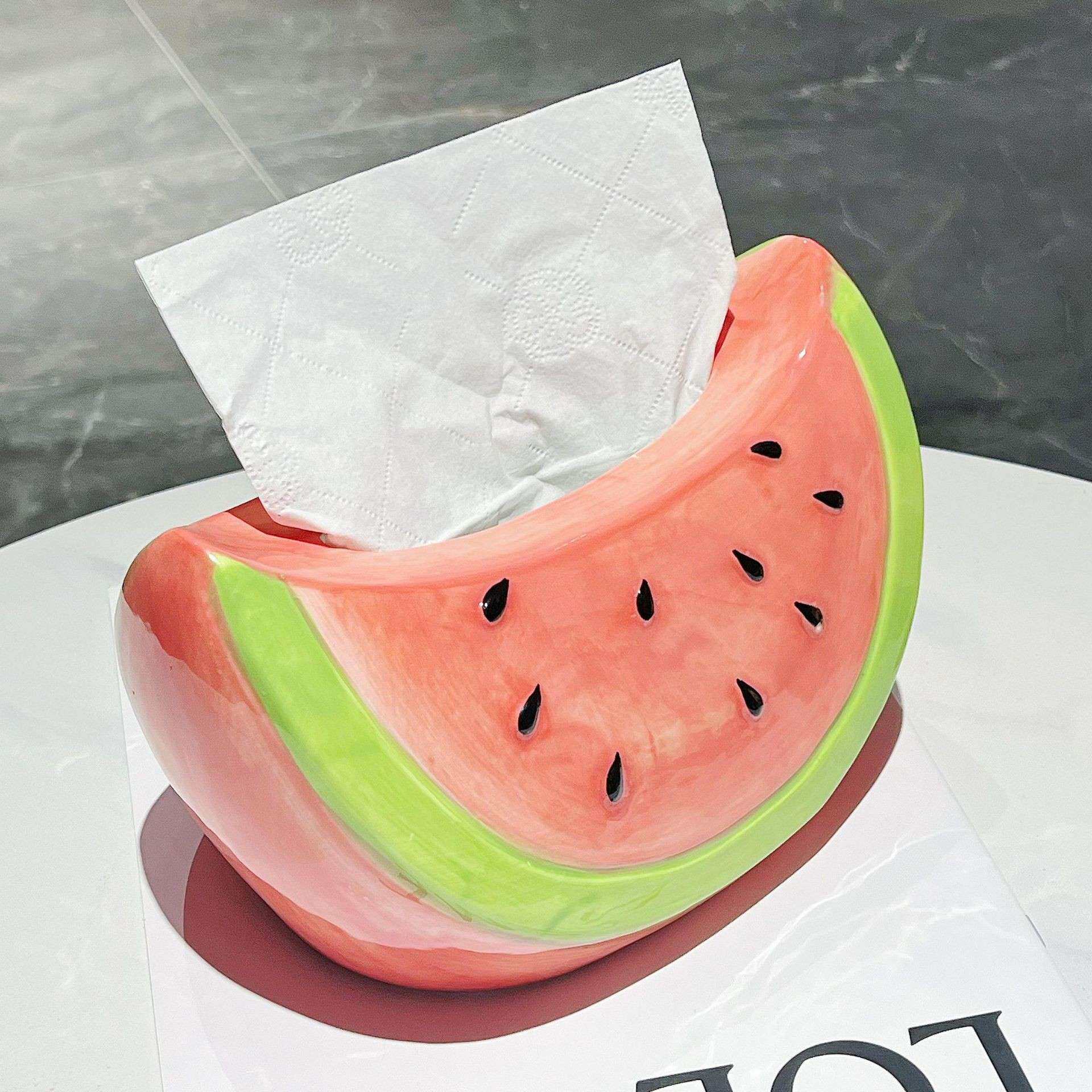 西瓜纸巾盒客厅高级感创意家用摆件桌面玄关茶几装饰品餐桌抽纸盒