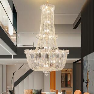 轻奢水晶大吊灯高档别墅复式 楼梯水晶长吊灯 楼客厅中空楼中楼意式