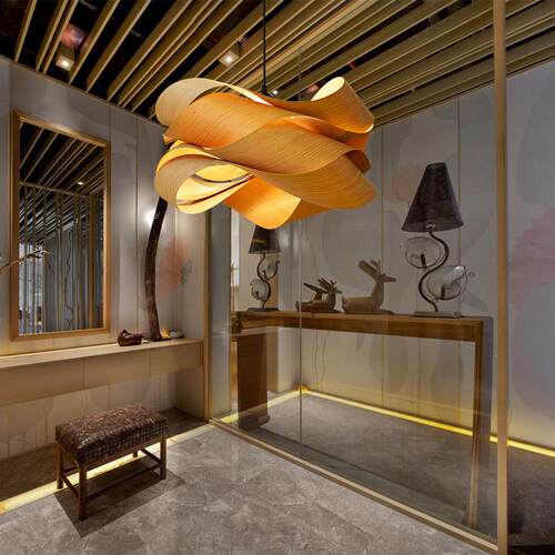 北欧创意木皮吊灯复古客厅卧室东南亚餐厅客栈过道简约装饰灯具