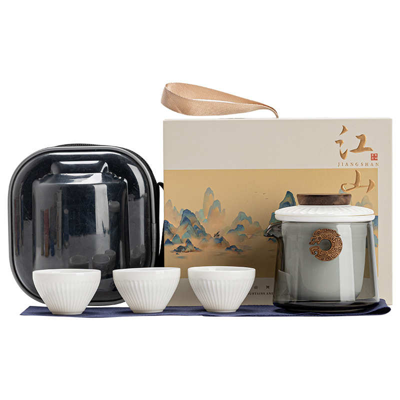 旅行茶具陶瓷便携式户外活动礼品送员工快客杯玻璃功夫品茗杯茶壶