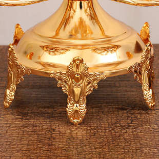 酒店家庭客厅装 厂家新款 金色三头花边果篮果盘 风格 饰品摆设 欧式