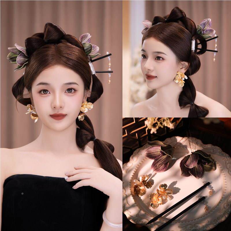 娘氛头7sMGCQHf饰新中式古风盘发晨袍旗袍古典造型国风潮新流简约