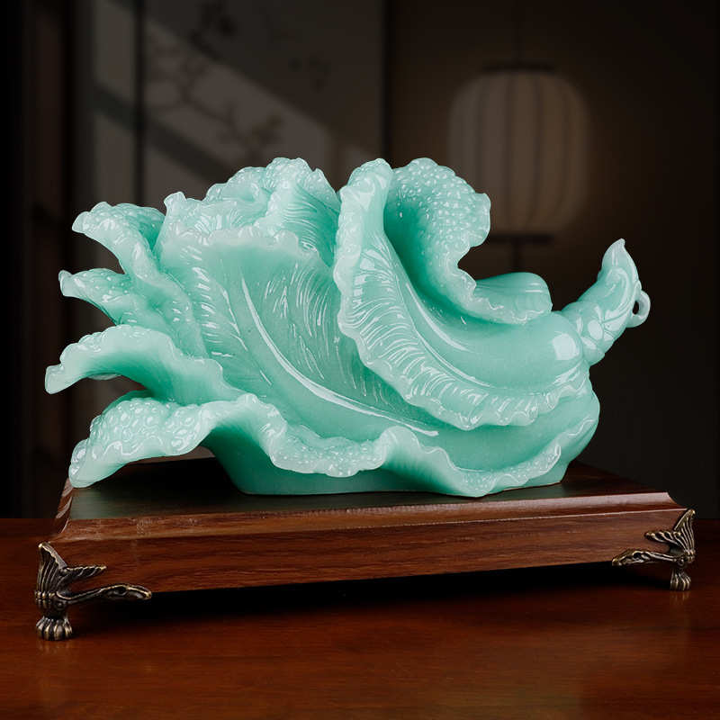 中式白菜青玉色百财摆件客厅家居摆设酒柜装饰品开业礼品厂家批发