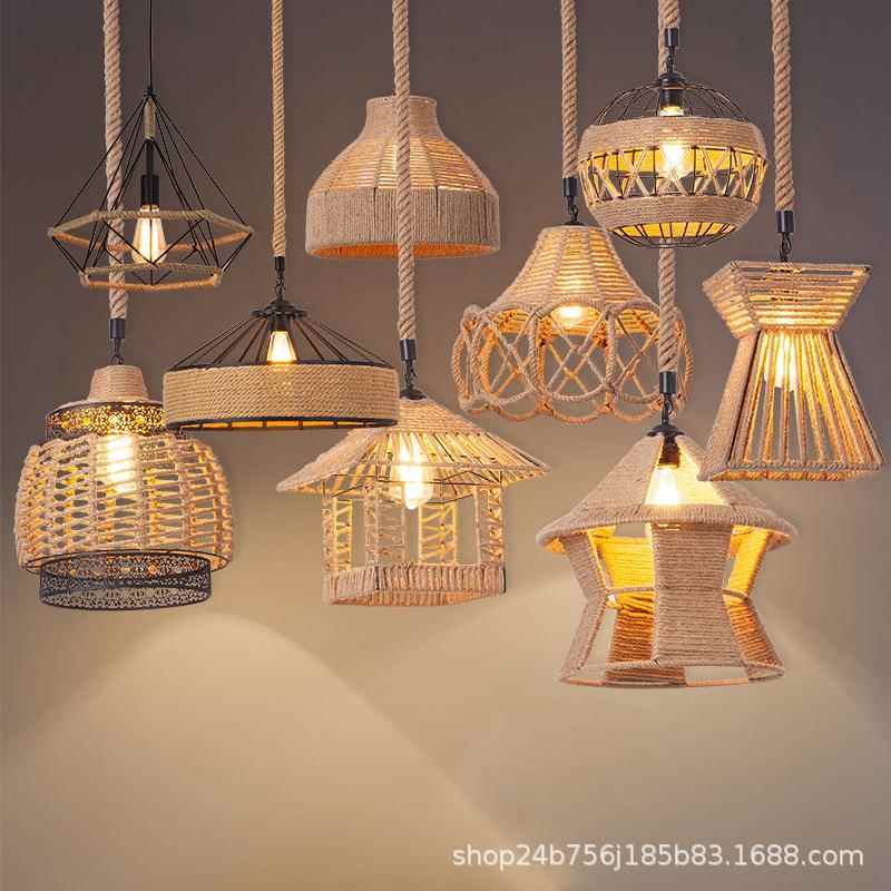 loft创意个性麻绳灯北欧服装店理发店酒吧工业风吊灯复古装饰吊灯