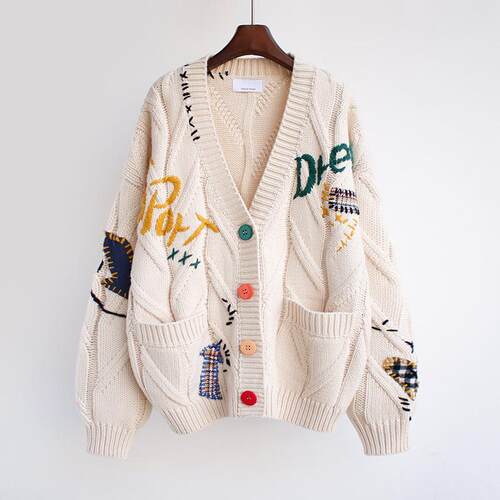 Embroidered sweater women's letter knitted sweater jacket