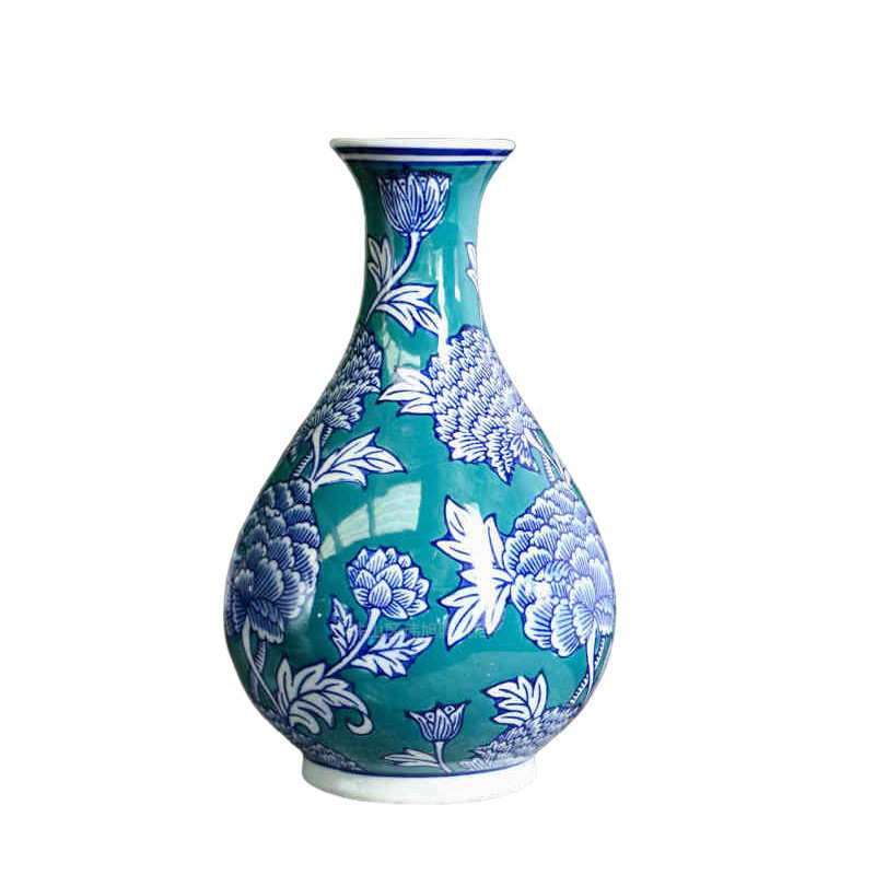 湖蓝色花瓶可水培插花摆件玄关博古架装饰新中式青花瓷花瓶高级感