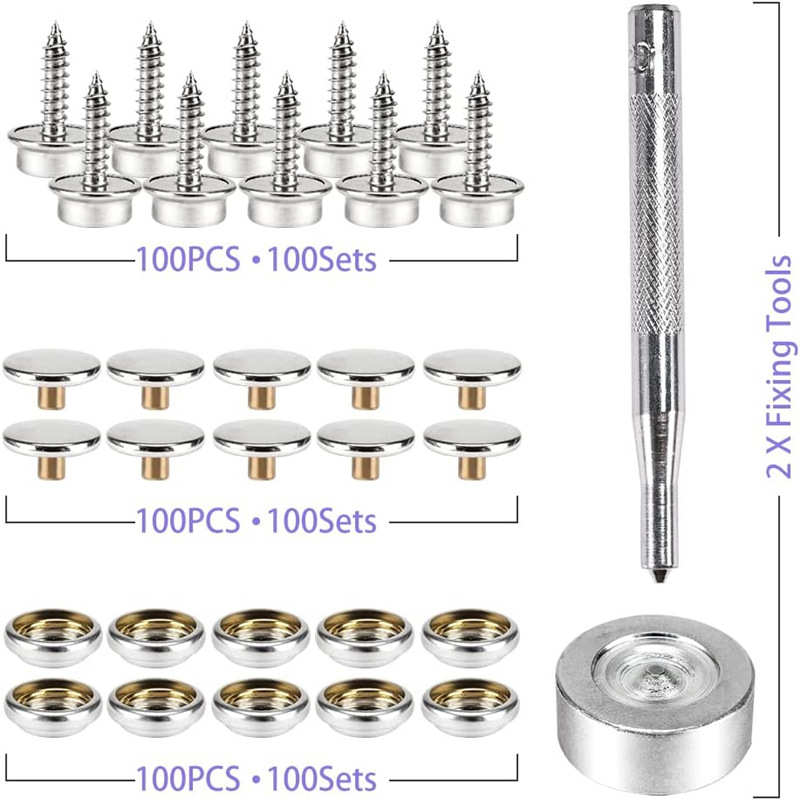 100套不锈钢螺丝大白扣铜201四合扣套装安装工具篷布金属固定按扣