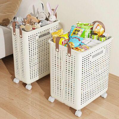 Folding Household Wheeled Plastic Laundry Basket, Storage