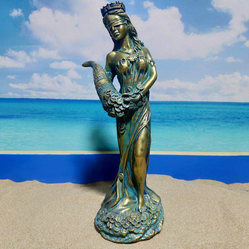 吉祥幸运繁荣财富女神聚宝盆金钱造金币树脂雕像魔法道具厂家直销