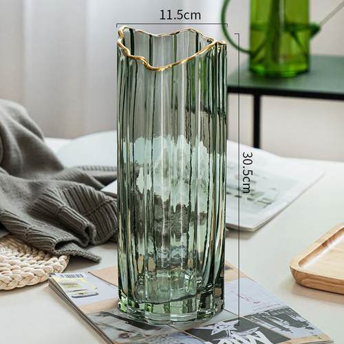 高档轻奢简创意花边口玻璃瓶花透明电镀约工艺插花摆件厅家用客插