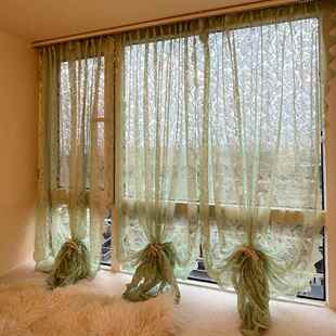 魔术贴窗帘免打孔安装纱帘透光不透人阳台纱飘窗纱白色钉珠纱2024