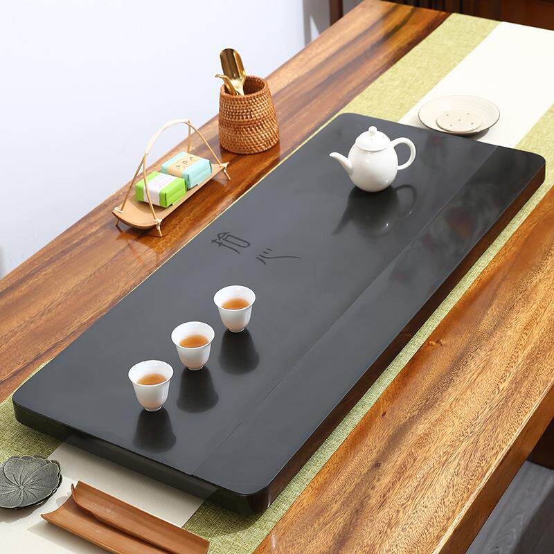 拾心（抛天然乌客金石茶盘家用厅功夫石茶头具茶台简约排茶海水黑