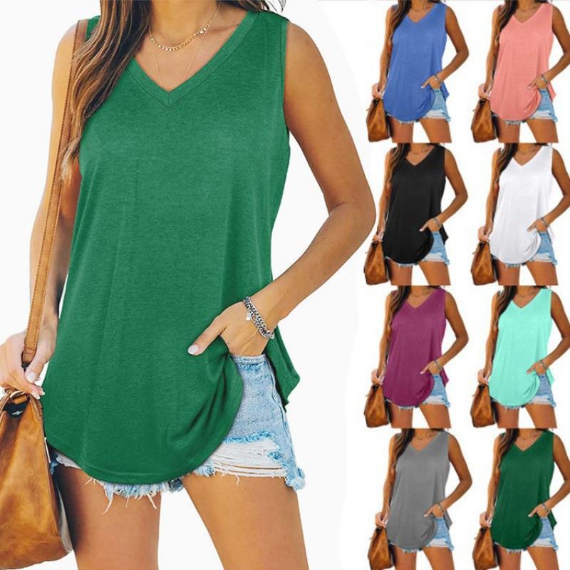 V-neck swallowtail sleeveless solid color vest T-shirt