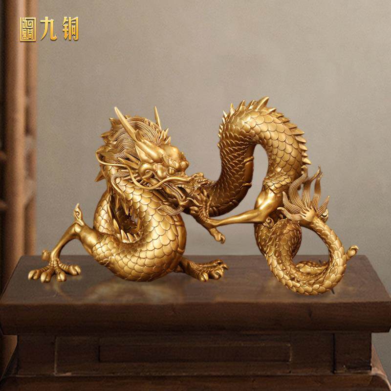 【现货】五爪金龙铜龙摆件吉祥物黄铜中国龙客厅办公室装饰品