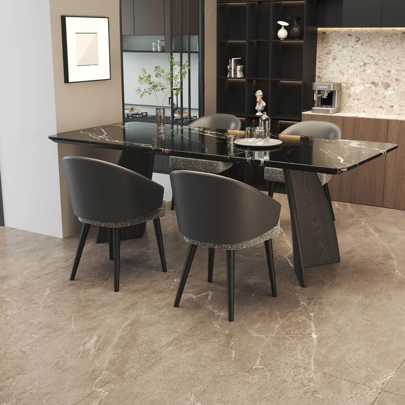 意式极简小户型吃饭桌长方形家用客厅现代简约大理石餐桌实木桌脚