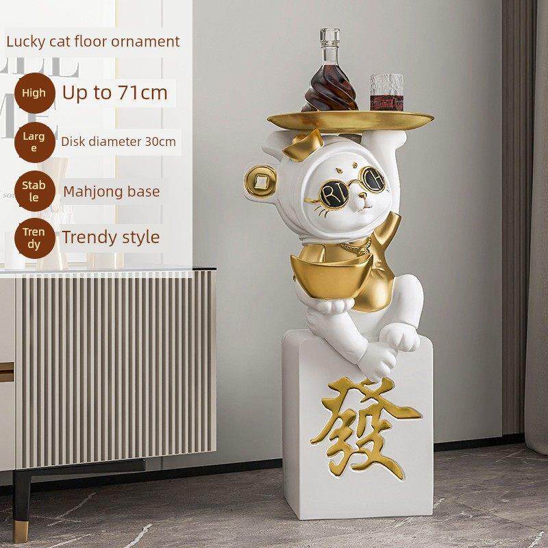 新中式迎宾客厅沙发旁电视柜大型招财猫落地摆件开业礼物乔迁新居