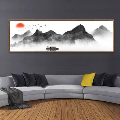 中国室风国画山水画新中式客挂厅装饰画床酒店卧画头AXL-348装饰
