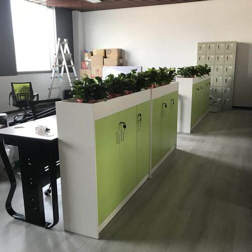 定制办公隔断柜，简约现代花槽低柜，双面木花柜，文件车间屏风柜