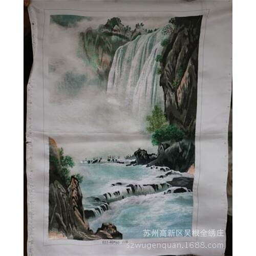 厂家生产苏绣手工刺绣画客厅装饰山水风景画未装裱绣片