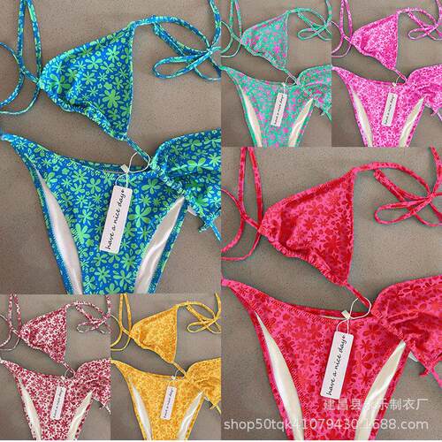 Sexy Floral Print Halter Tie Bikini Set Set For Women, Women
