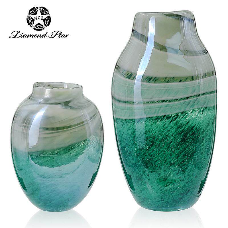 钻石星中式玻璃花瓶创意术绿海色水器22154培艺插花家居软装饰摆