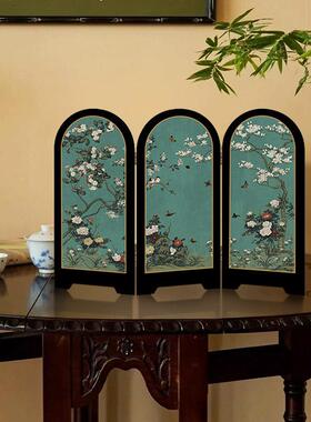 新中式绿色风景屏风桌面摆件玄关鞋柜茶桌家居装饰品客厅复古摆画
