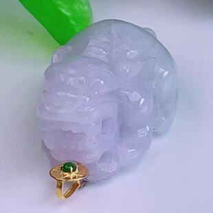 缅甸天然正品翡翠18k金扣头冰紫罗兰春彩满色高端闪拍貔貅玉吊坠