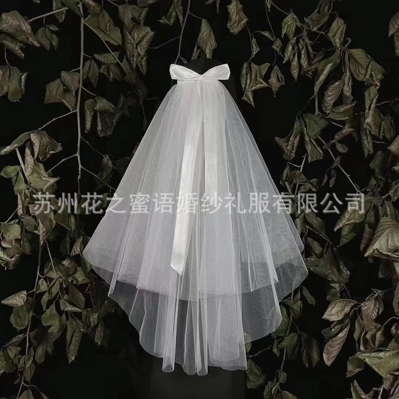 蝴蝶结新娘头纱超仙短款结婚头纱图片