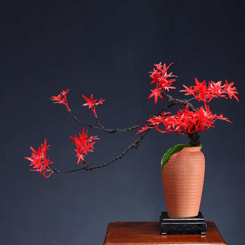 新中式仿真松树迎客松枝假绿植盆景室内桌面禅意造型插花装饰摆件