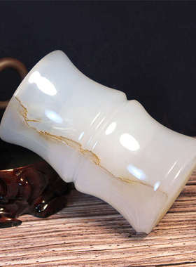 玉石竹节笔筒装饰天然摆件客厅书房办公室摆件小花瓶装饰送礼佳品