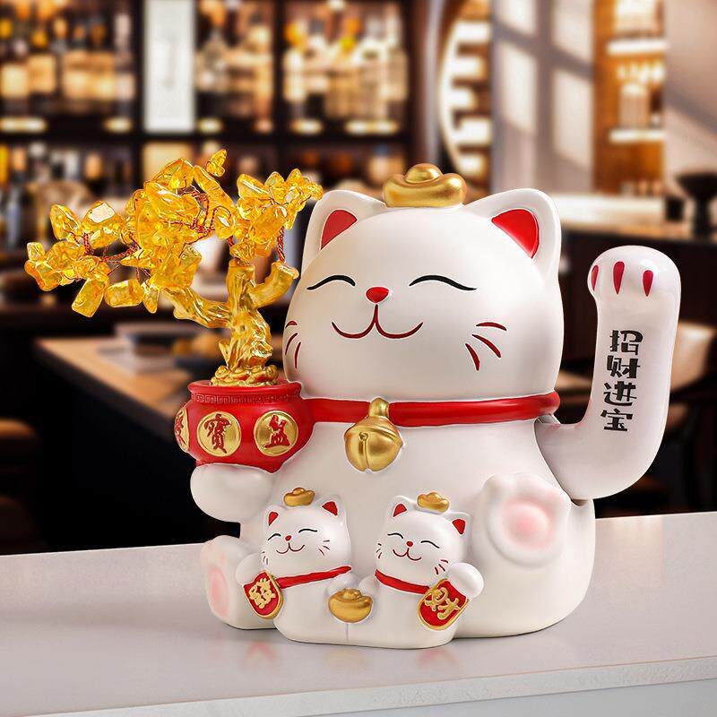 摇手招财猫摆件树脂开业礼品招财店铺大小号家居客厅自动招手收银