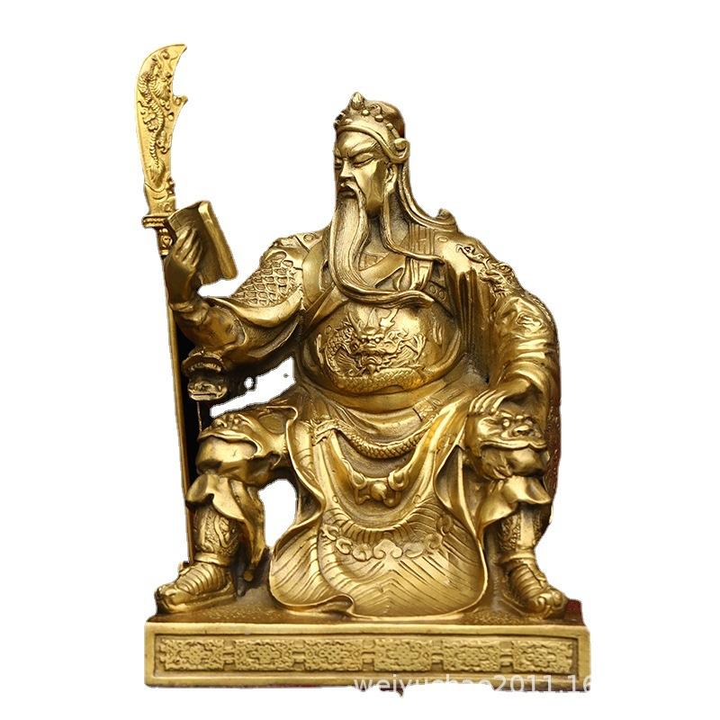 纯铜看书关公铜像关二爷读春秋看书关公关帝圣君忠义千秋摆件
