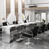 网红发廊烫发染色镜发廊专用不锈钢柜式 发廊镜子双面光镜理发店