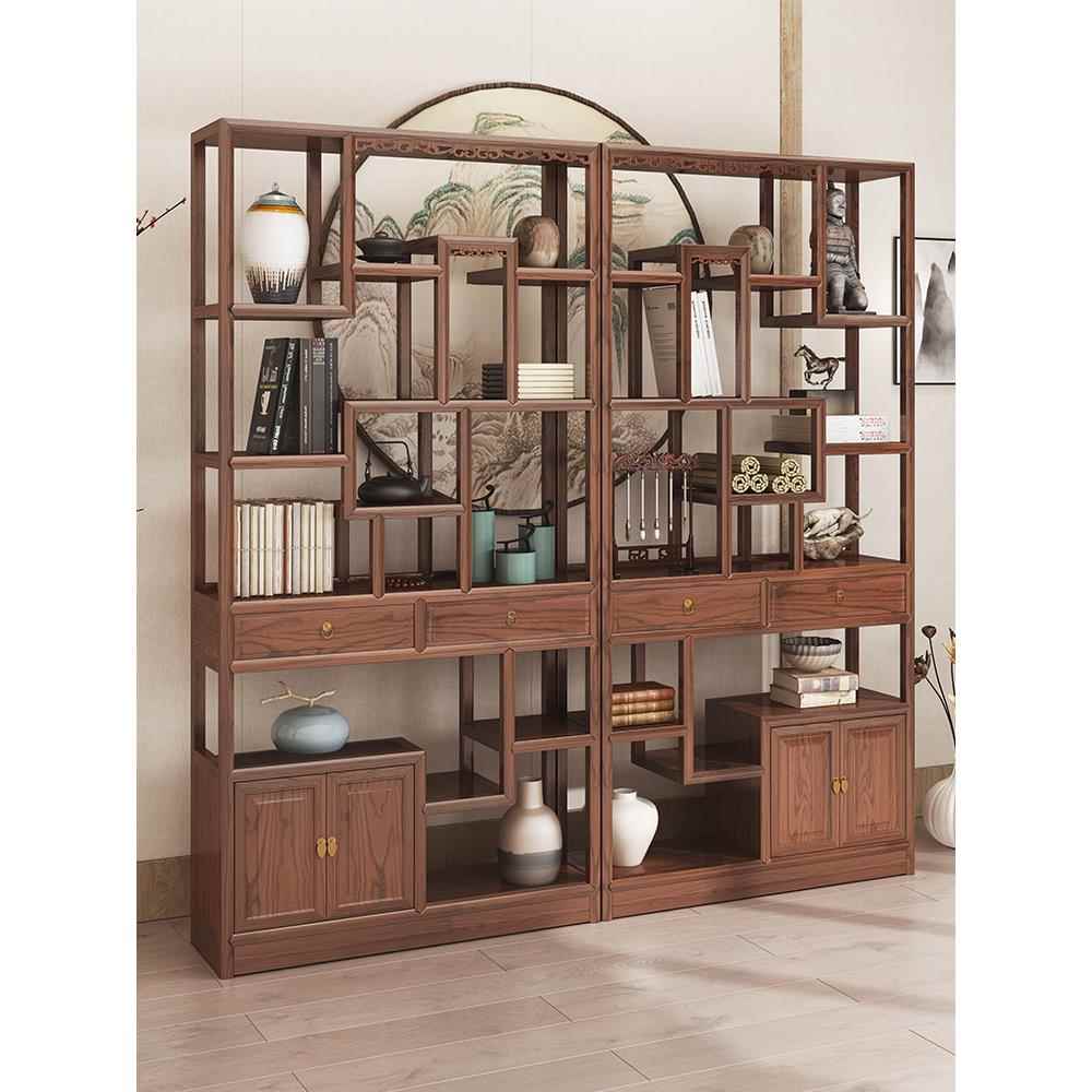 博古架实木中式多宝阁茶叶展示柜仿古客厅简约隔断置物菠萝格榆木