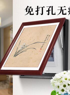 电表箱装饰画免打孔竖款遮挡箱配电箱中式新中式液压上翻客厅壁画
