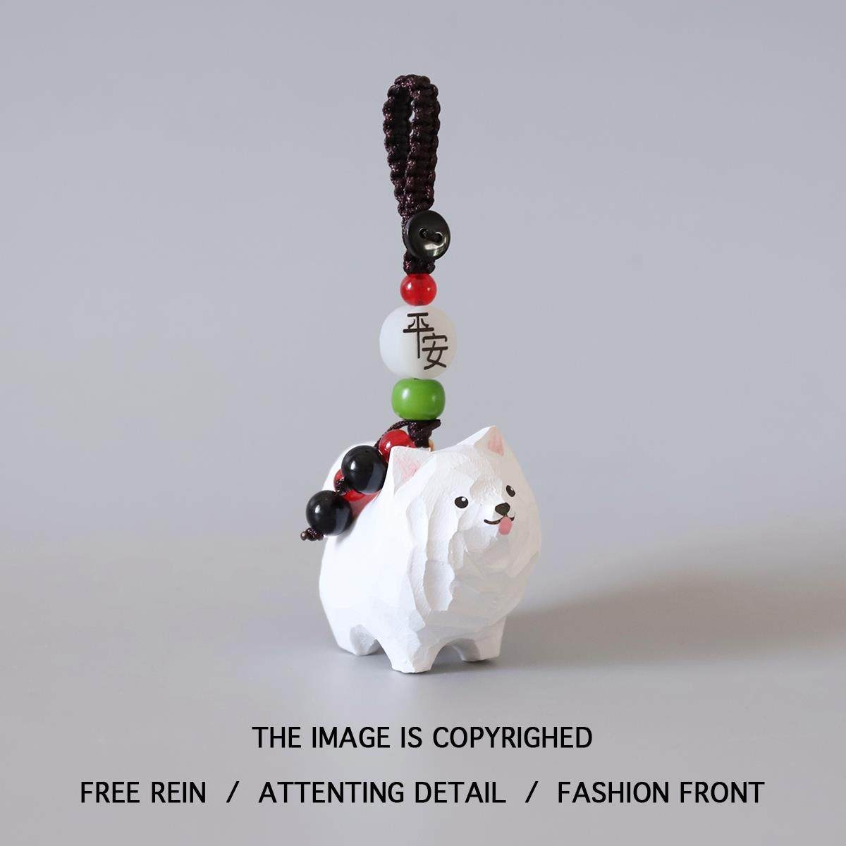 手工木雕萨摩耶钥匙扣小狗书包包挂件钥匙链装饰品朋友生日礼物