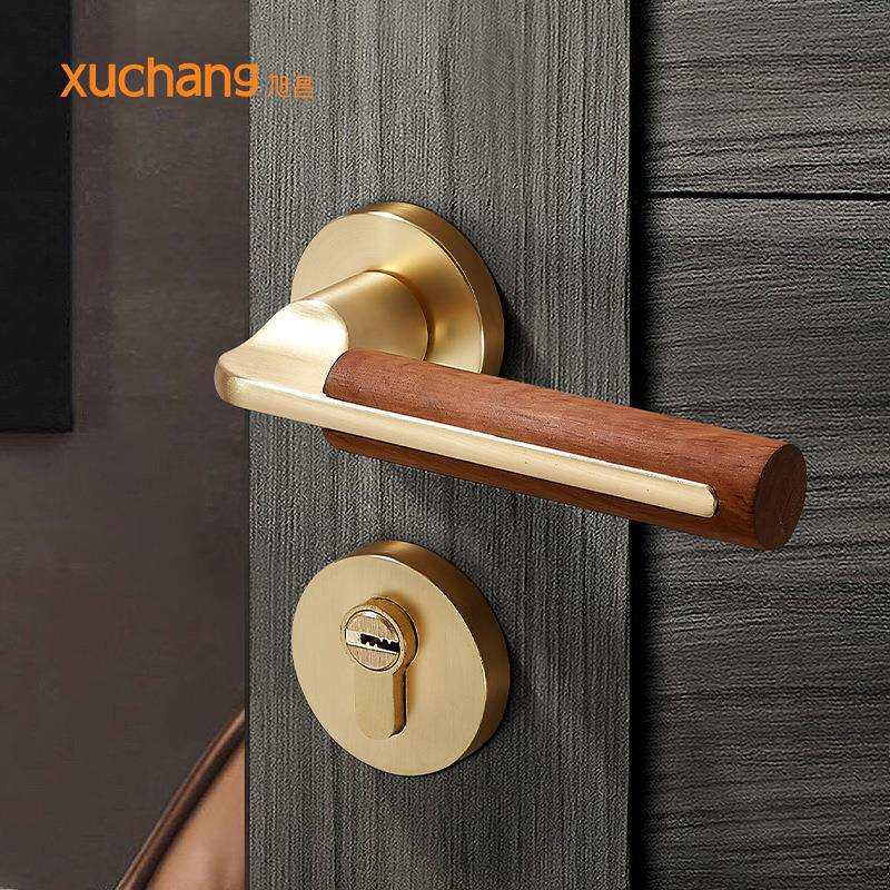 轻奢风锌合金室内分体式门锁卧室木门锁把手静音花梨木门把手手柄