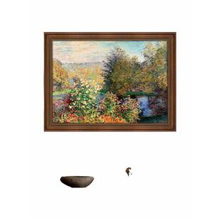 莫奈装 挂画睡莲客厅玄关组合画名画 饰画日出印象复古油画花园美式