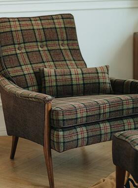 家椅居英伦休闲椅客厅老虎椅L沙发阳89台布艺单人实木美式古复^